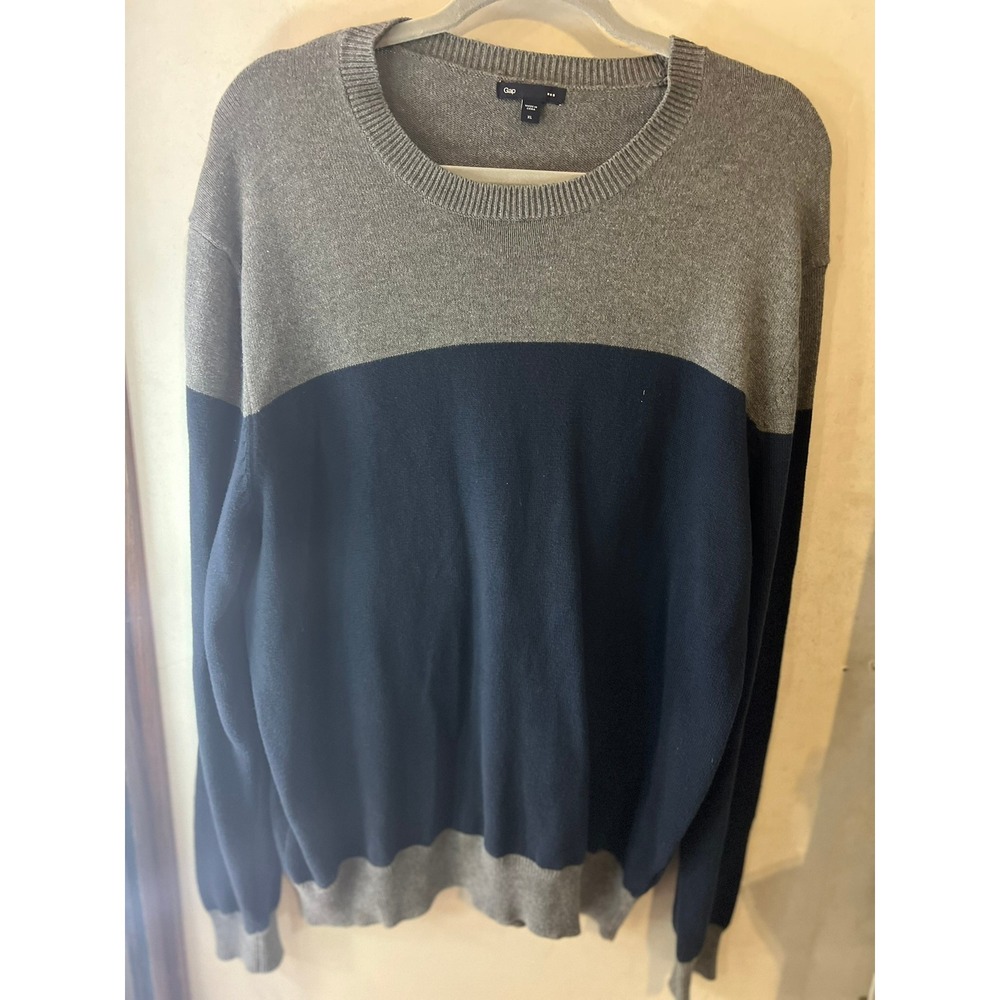GAP Men's Colorblock Crewneck Sweater‎ XL Gray Navy Casual Comfort